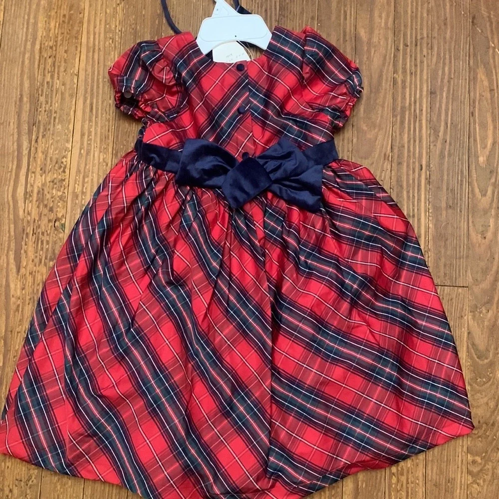 Max Studio Girl's Red Tartan Plaid Holiday Christmas Dress & Headband NEW 8